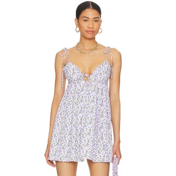 REVOLVE Dresses & Skirts - REVOLVE More To Come Viola Tie Strap Mini Dress Floral Plunge V-Neck in Lavender